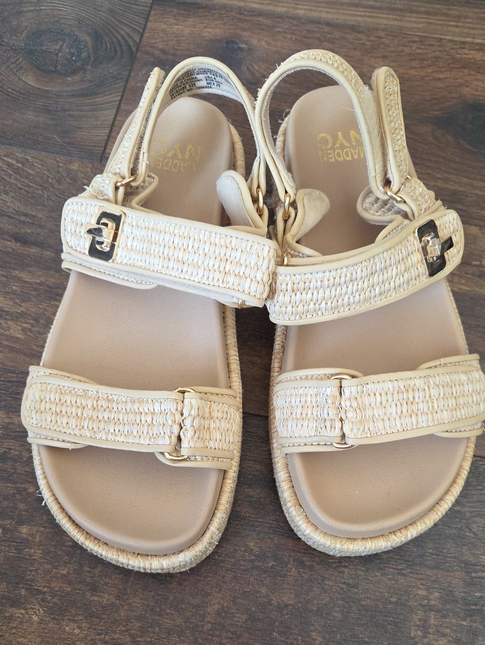 Womens Madden NYC Raffia Cream Woven Strap Sandals